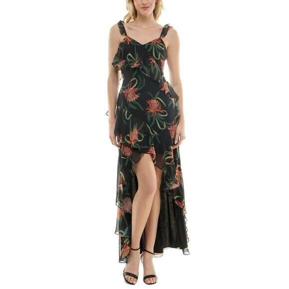 Taylor Women's Dress Sz 14 Floral Print Ruffled High-Low Chiffon - Picture 1 of 5